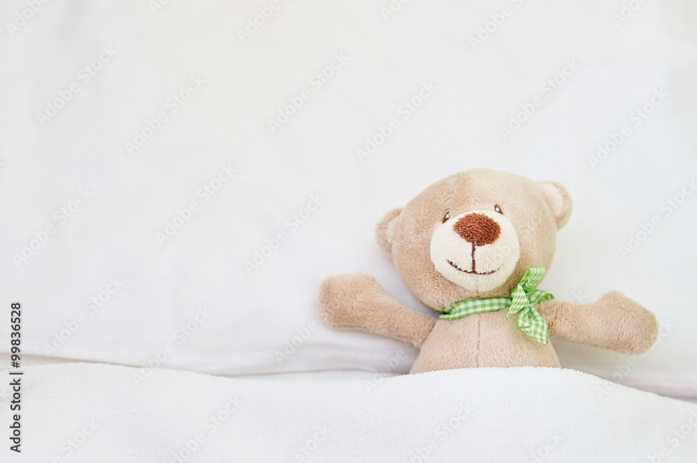Cute teddy bear on kids bedroom.