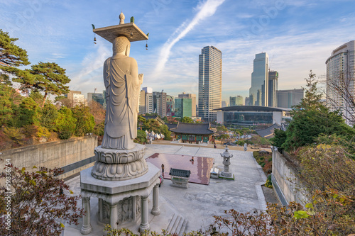 Bongeunsa temple of downtown skyline in Seoul City, South Korea.