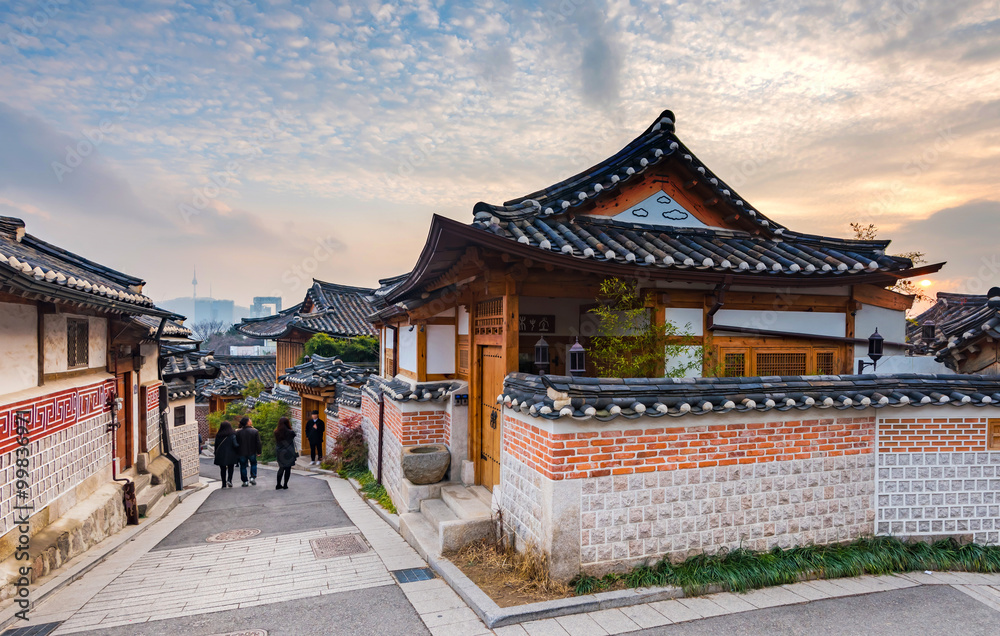 Sunset of Bukchon Hanok Village in Seoul, South Korea Sunset of Bukchon Hanok Village in Seoul, South Korea
