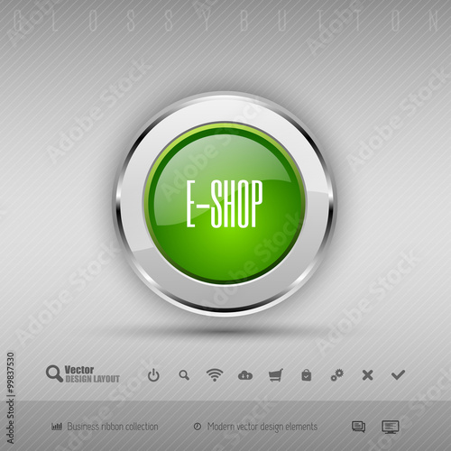 Vector design elements Green and chrome glossy button.