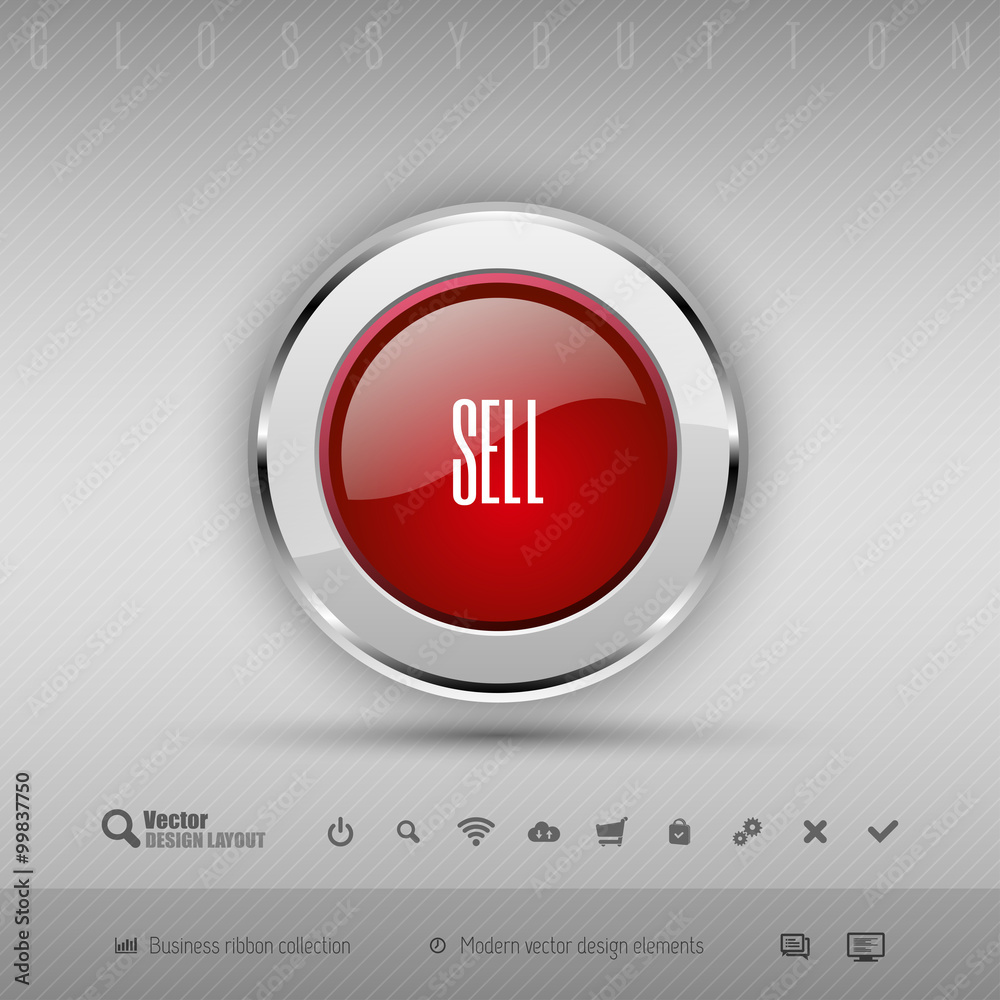 Vector design elements Red and gray glossy button with set of ic Vector design elements Red and gray glossy button with set of ic