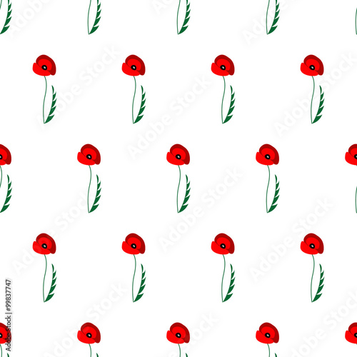 Seamless floral vector pattern. Symmetrical background with daisies on the white backdrop