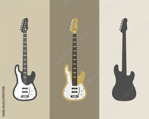 Electric guitar vector icons set. Guitar isolated icons vector illustration. Guitars isolated on white background. Music, concert, sound, fun, guitars. Vector guitars. Color, grey, silhouette guitars