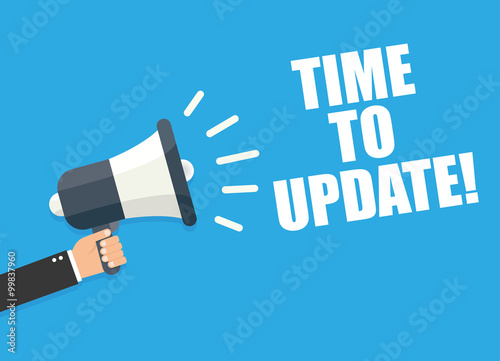 Hand holding megaphone - Time to update