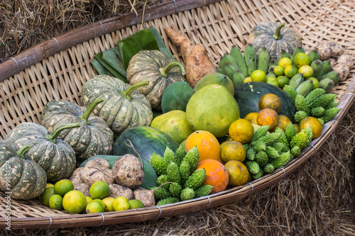 basket with fresh vegetables/vegetables/harvest photo