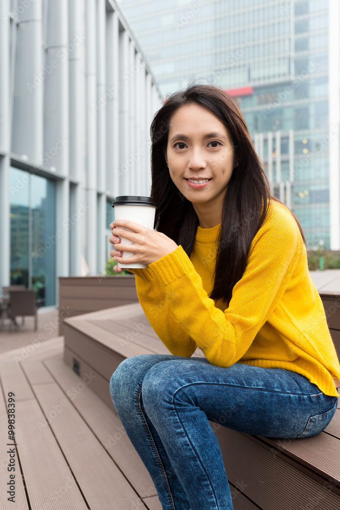 Fototapeta premium Woman enjoy her hot coffee