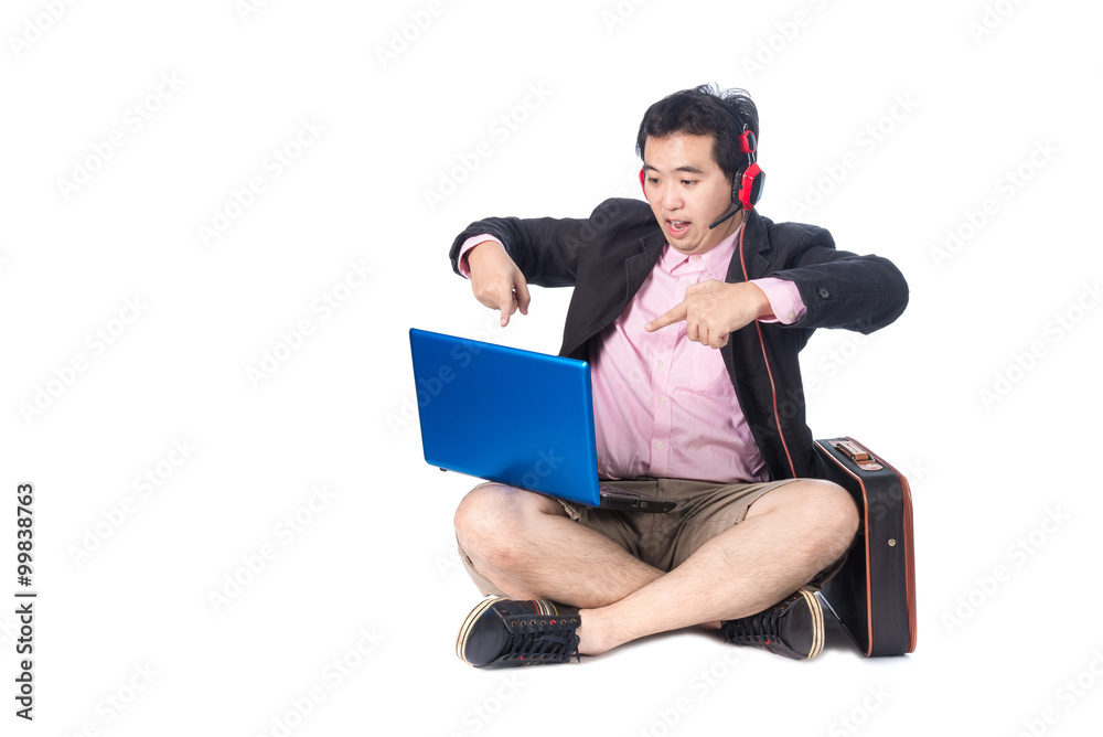 Asian businessman using laptop, isolated on white background Asian businessman using laptop, isolated on white background