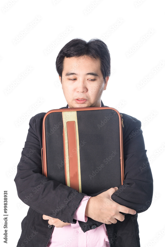 Asian businessman holding briefcase, isolated on white backgroun Asian businessman holding briefcase, isolated on white backgroun