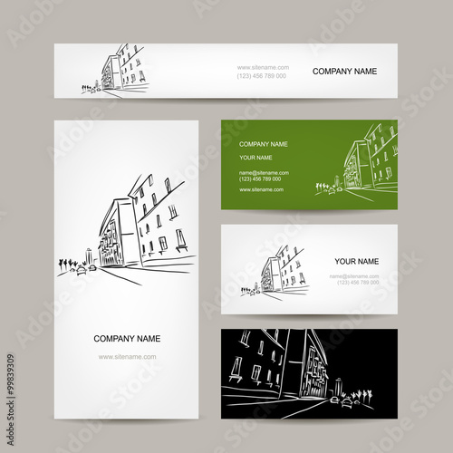 Business cards design with cityscape sketch
