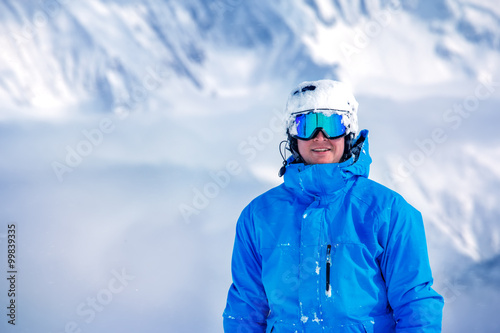 Male tourist in ski outfit