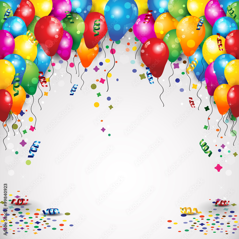 Balloons and confetti for parties birthday with space to insert your text-transparency blending effects and 

gradient mesh-EPS10 - obrazy, fototapety, plakaty 
