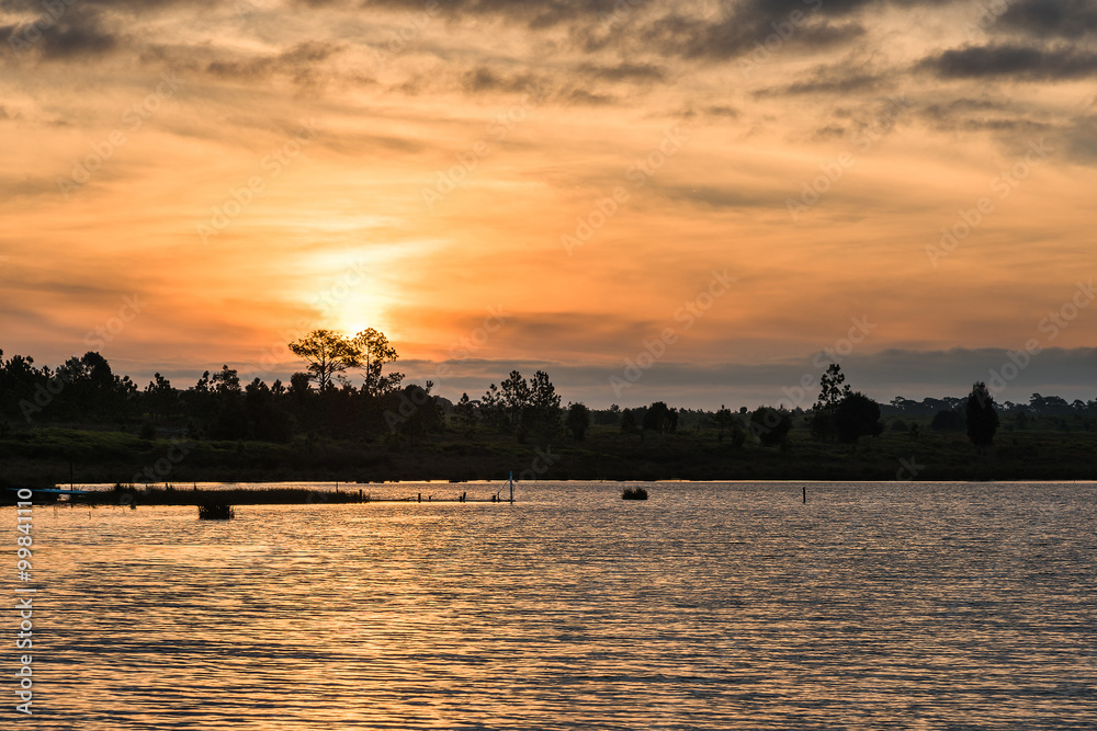 Fototapeta premium Sunset over lake.