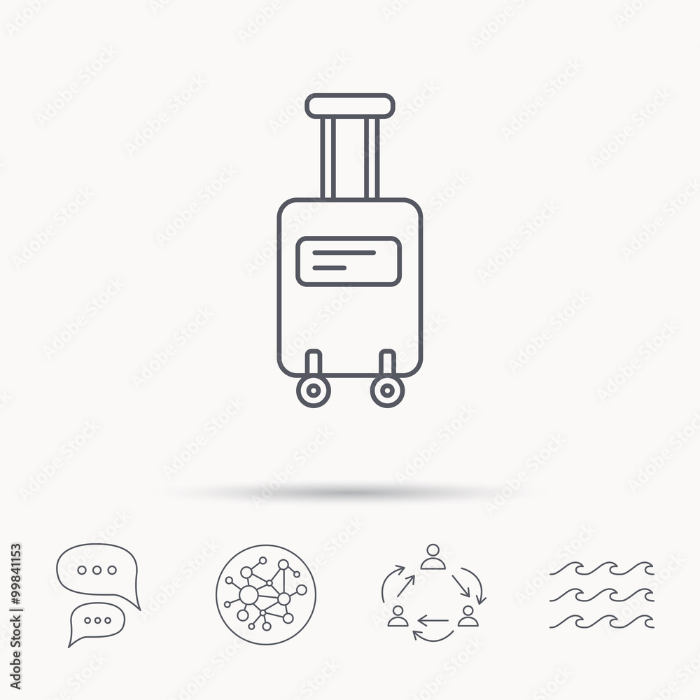 Suitcase with wheels icon. Travel baggage sign. Suitcase with wheels icon. Travel baggage sign.