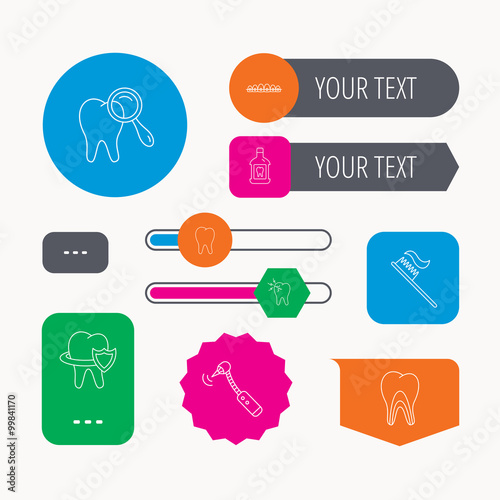 Tooth, dental braces and mouthwash icons.