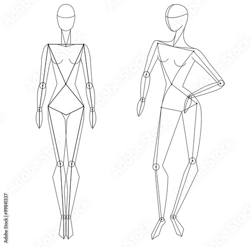 Technical vector woman figure static and in movement for fashion illustration and fashion designers. Female  fashion figure.