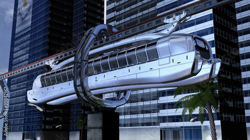 Billede på lærred Monorail-Schwebebahn in einer futuristischen Kulisse