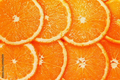 orange background chopped circle closeup oranges