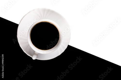 coffee cup on white and black background 