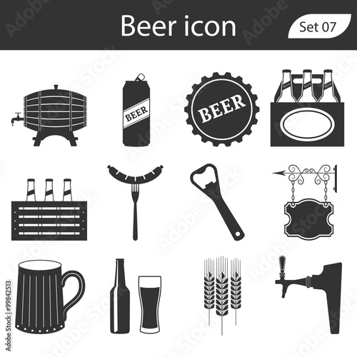 Beer vector icons set - bottle, glass, pint