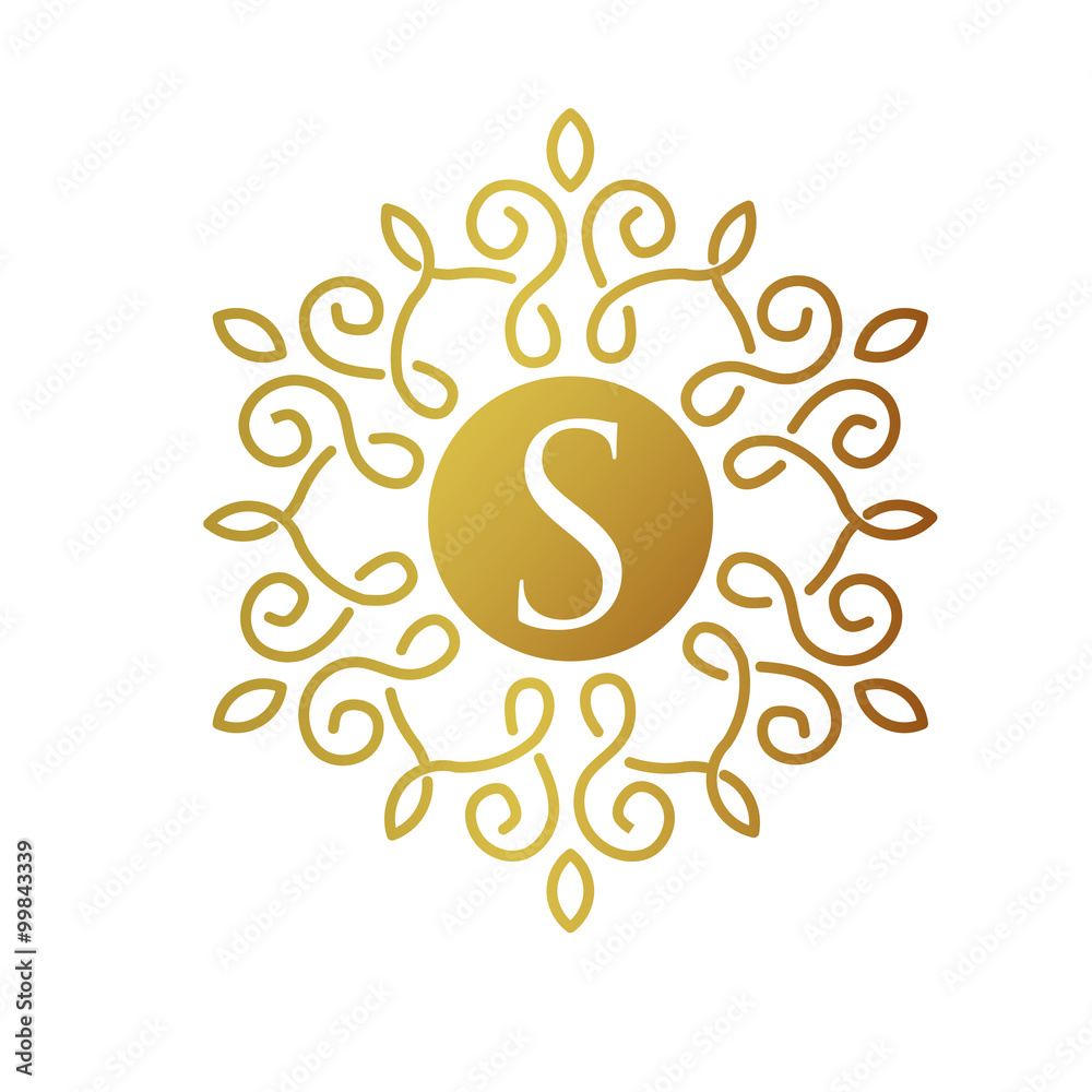 Fototapeta premium letter S with elegant gold frame vector design