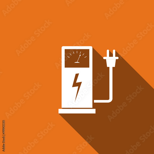 Electric energy supply for cars icon with long shadow.