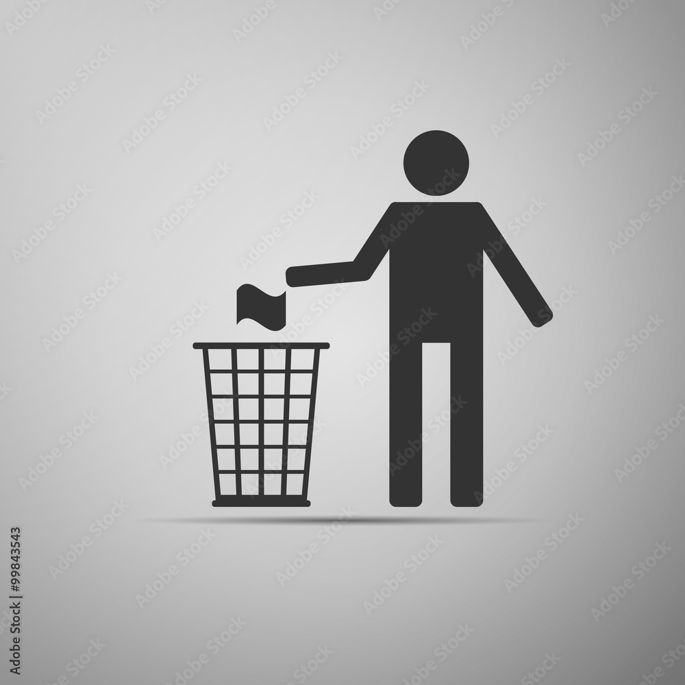 Recycle icon, man throwing trash into dustbin icon. Recycle icon, man throwing trash into dustbin icon.