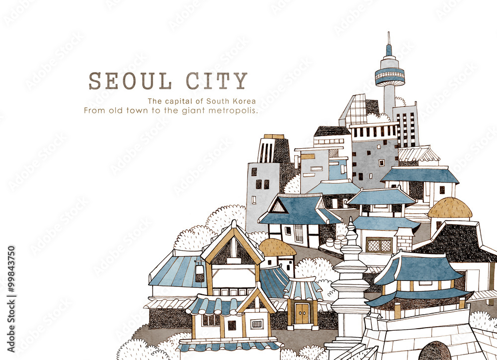 Obraz premium Miasto Seul i koreańska architektura