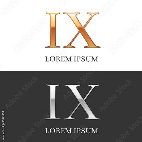 9, IX, Luxury Gold and Silver Roman numerals, sign, logo, symbol