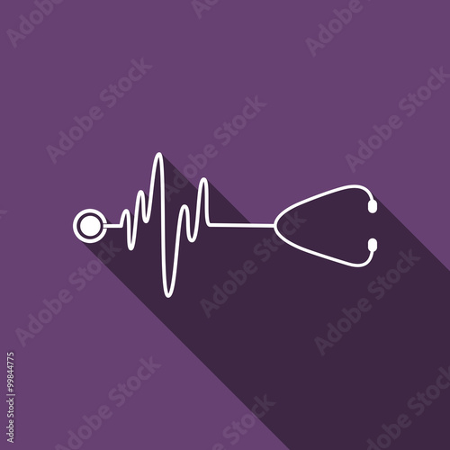 A stethoscope with a heart beat with long shadow.