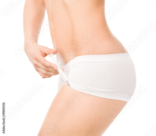 slim body woman with syringe. isolated on white background