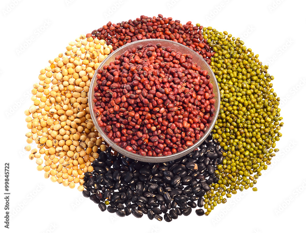 Mixture of beans, peas isolated on white background