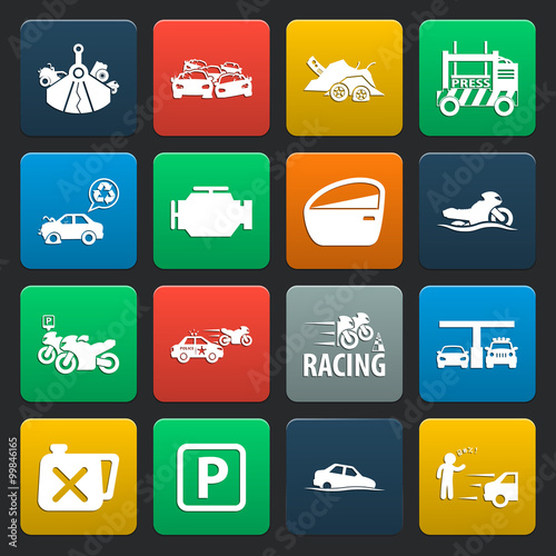 car, accident 16 simple icons set for web