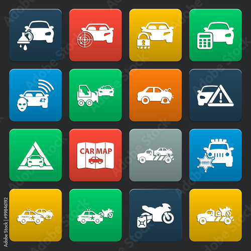 car, accident 16 simple icons set for web