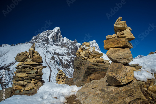 Zen stone tower in the Himalayas near Everest base camp, Nepal © mbruxelle