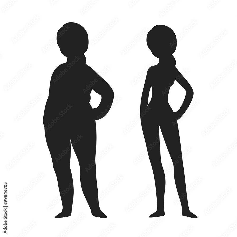 Fat and slim woman silhouette