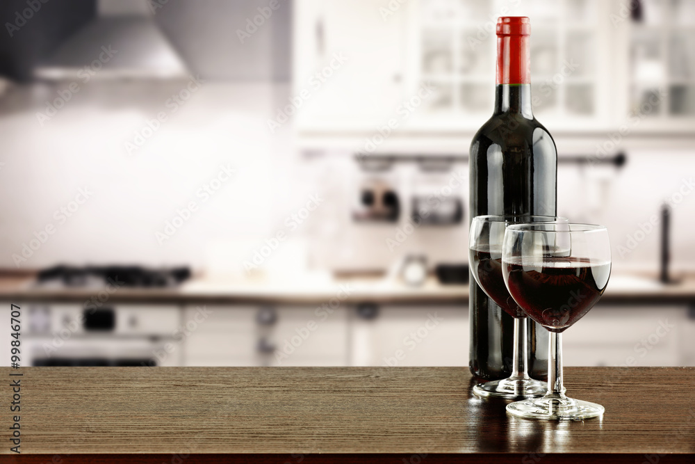 kitchen furniture and red wine 
