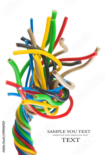 closeup of a electric cable on a white background. (selective focus)