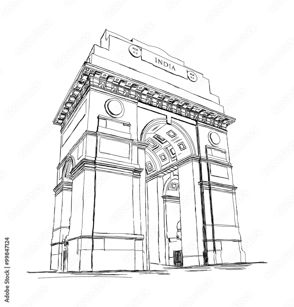 India Gate Vector Sketch Illustration War Memorial, New Delhi, I