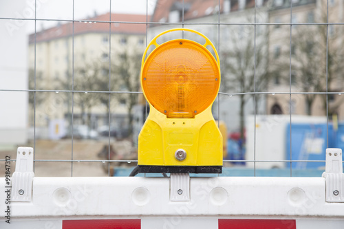 A warning light at a construction site 