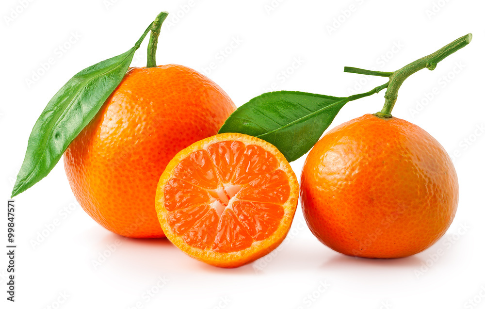 Two mandarin and half on a white background Two mandarin and half on a white background