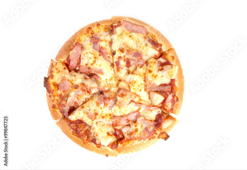 Pizza slice isolated on white background.