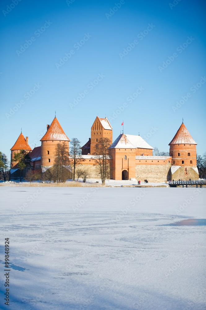 Trakai Castle in winter - Island castle in Trakai is one of the most popular tourist destinations in Lithuania, houses a museum and a cultural centre.