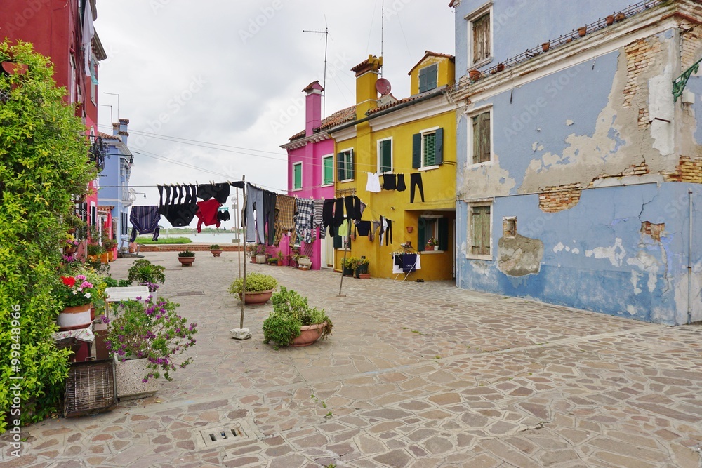 Colorful buildings in the village of Burano in the Venetian Laguna, Italy 

