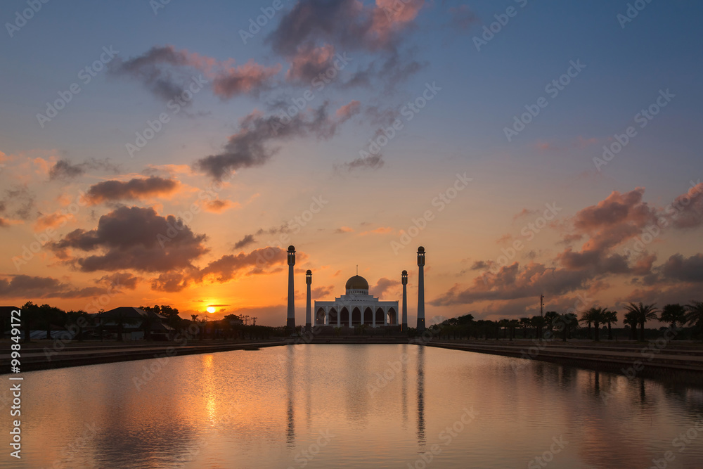 Sunset over mosque in Thailand