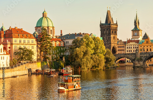 Charles Bridge and architecture of the old town in Prague, Czech republic.