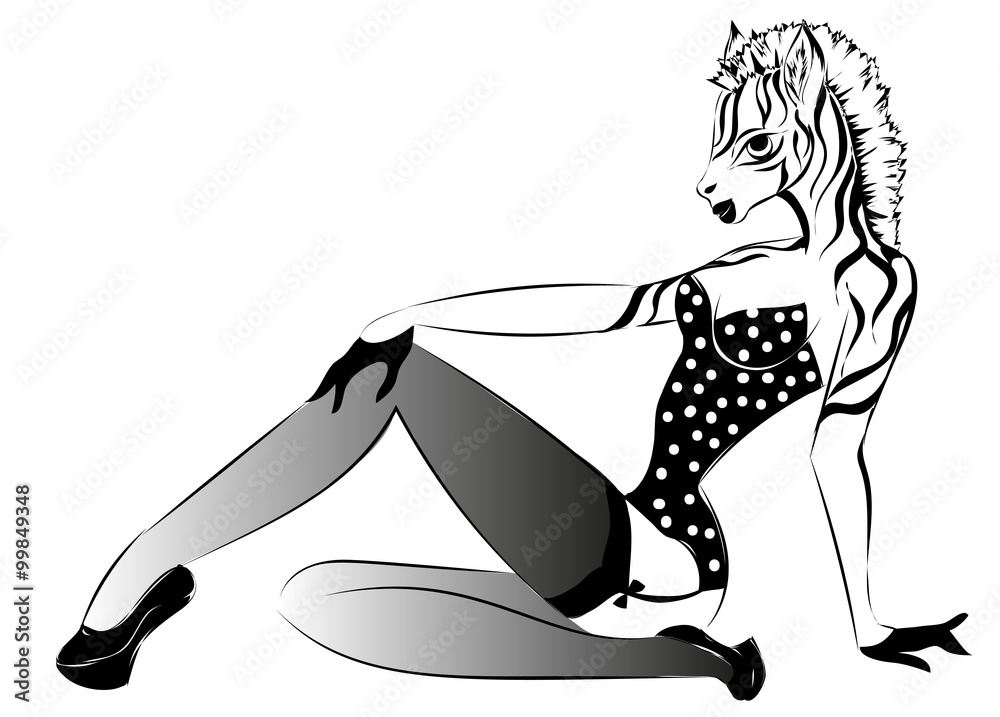 fashion animal illustration, furry art, sexy zebra pin-up girl in lingerie  Stock Vector | Adobe Stock