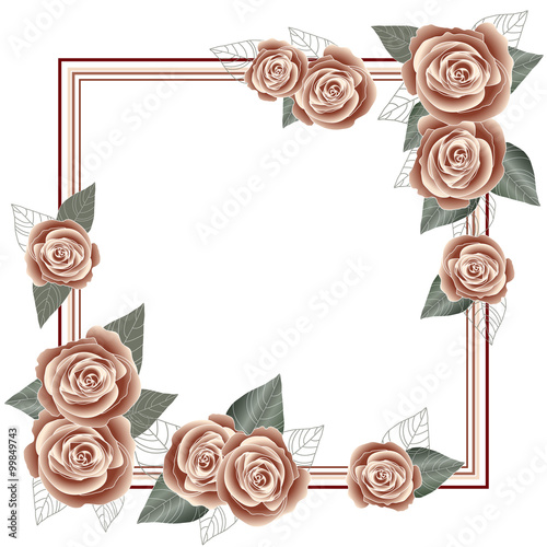 Rose frame for a postcard, square form