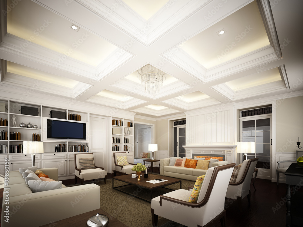Fototapeta premium 3d render of living room ,3dwire frame render