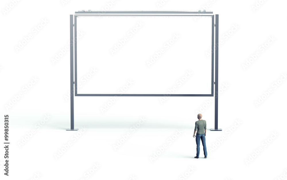 man looking at a billboard isolated on white man looking at a billboard isolated on white