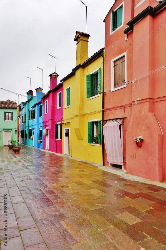 Colorful buildings in the village of Burano in the Venetian Laguna, Italy 